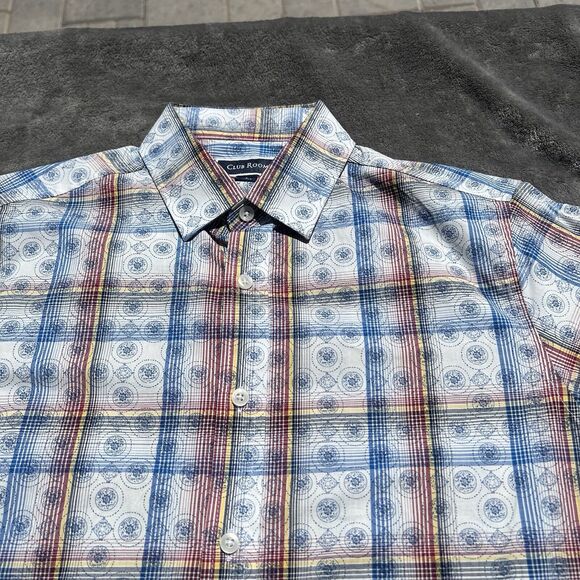 Club Room Shirt Mens Small Short Sleeve Blue Geometric Print Minimal To No Wear - Picture 4 of 9